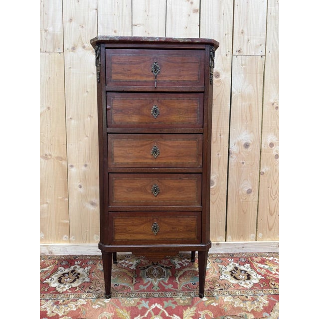 Transitional Style Marquetry and Marble Chest of 5 Drawers For Sale - Image 10 of 10