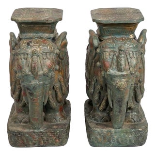 Vintage Ceremonial Elephant Ceramic Garden Seats For Sale