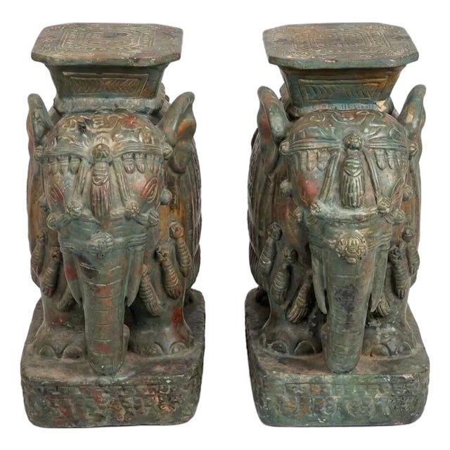 Vintage Ceremonial Elephant Ceramic Garden Seats For Sale