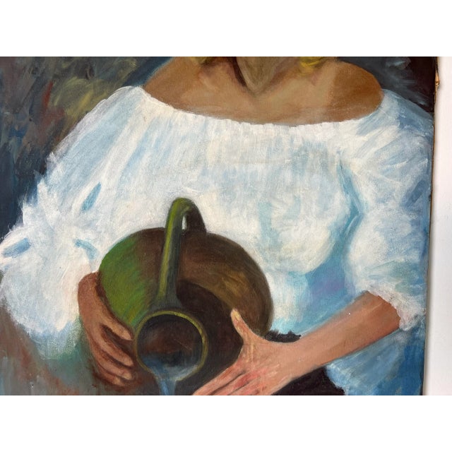 1970's Mid-Century Impressionist Woman Oil Portrait Painting For Sale - Image 10 of 12