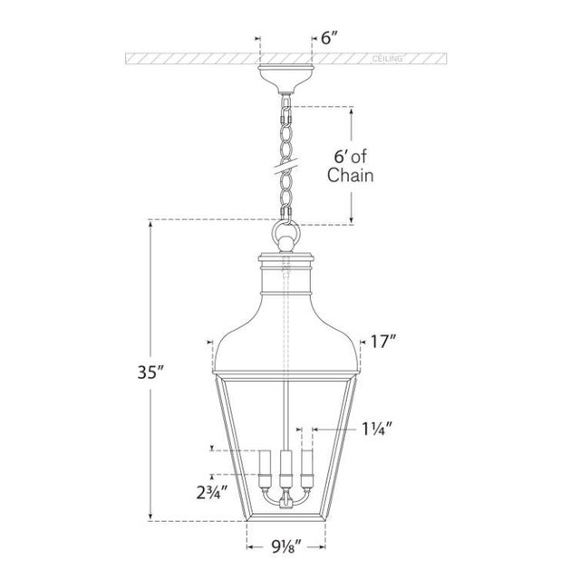 Modern Chapman & Myers for Visual Comfort Signature Fremont Large Hanging Lantern in French Rust with Clear Glass For Sale - Image 3 of 3