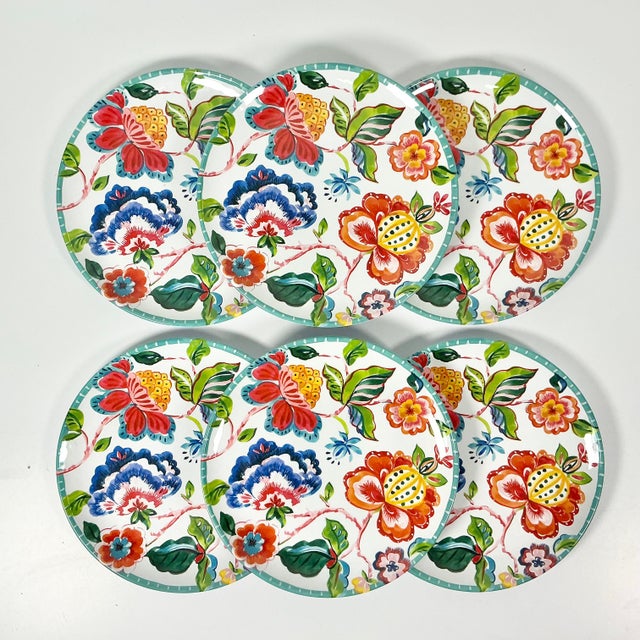 Vintage Boho Chic Coastal Flora Melamine Luncheon Plates - Set of 6 For Sale - Image 6 of 9