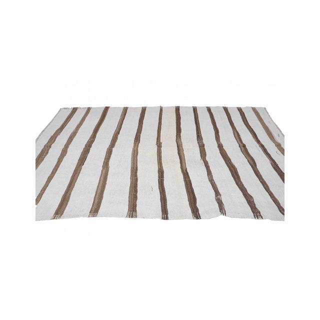 Brown White Striped Hemp Kilim Rug - 5`9" X 9`0" For Sale - Image 4 of 6