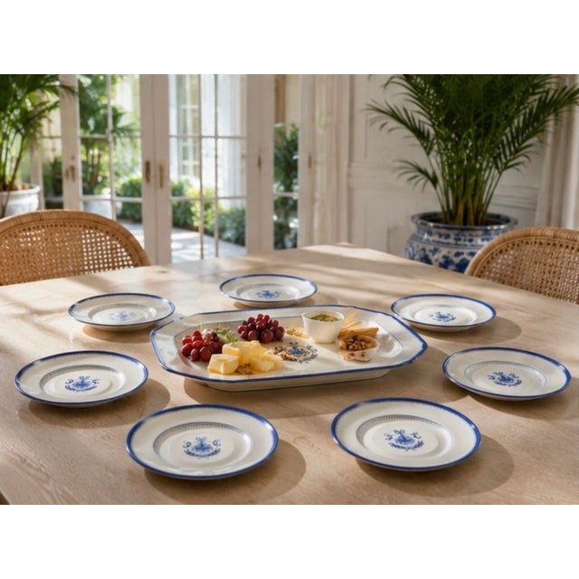 White Vintage Neoclassical Cobalt Blue & White Porcelain Serving Set - Platter & 8 Dessert Plates - 9 Pieces For Sale - Image 8 of 12