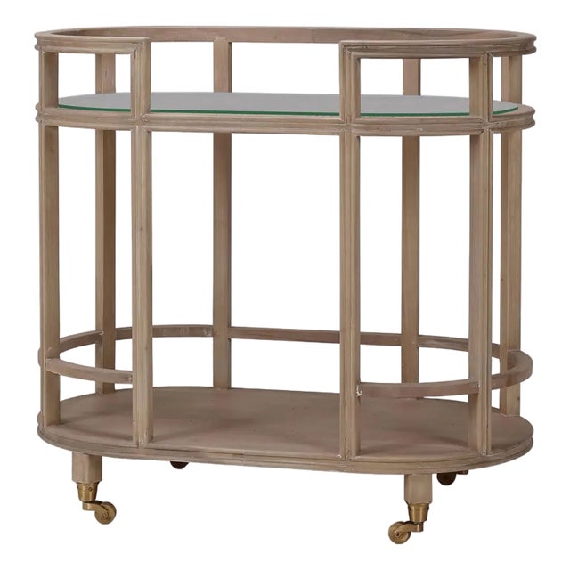 Coastal Style Bar Cart in Light Wood For Sale