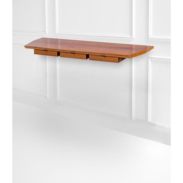 Mid-Century Modern Wall-Mounted Console Table in Wood with Drawers and Brass Handles by Osvaldo Borsani for ABV, 1950s For Sale - Image 3 of 4