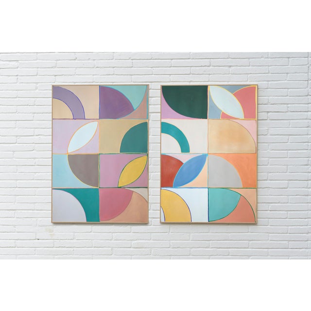2026, Modernit Bauhaus Painting Diptych in Vivid Tones, Color-Field Windows Patterns, Acrylic Paint on Watercolor Paper by Natalia Roman For Sale In Miami - Image 6 of 10
