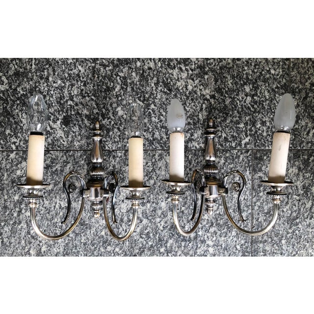 Chandelier and Wall Sconces in Silver and Crystal Glass, 1940s, Set of 3 For Sale - Image 4 of 18