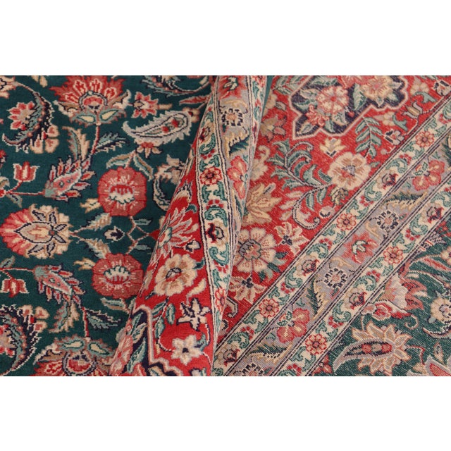Textile Kashan Pak-Persian Green/Red Wool Rug - 10'1'' X 14'2'' For Sale - Image 7 of 8