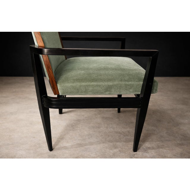 Cimo, Brazil, 1950s — Set of 8 Dining Chairs in Hardwood With Dusty Olive Mohair & Jacarandá Backs (2 Armchairs + 6 Side Chairs) For Sale - Image 14 of 16
