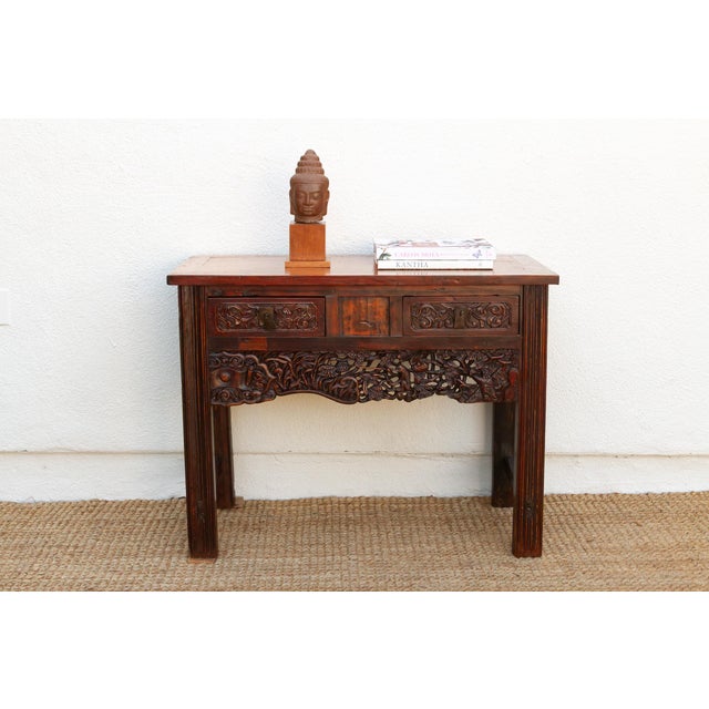 Chinese Rustic Heavily Carved Chinese Altar Console For Sale - Image 3 of 14
