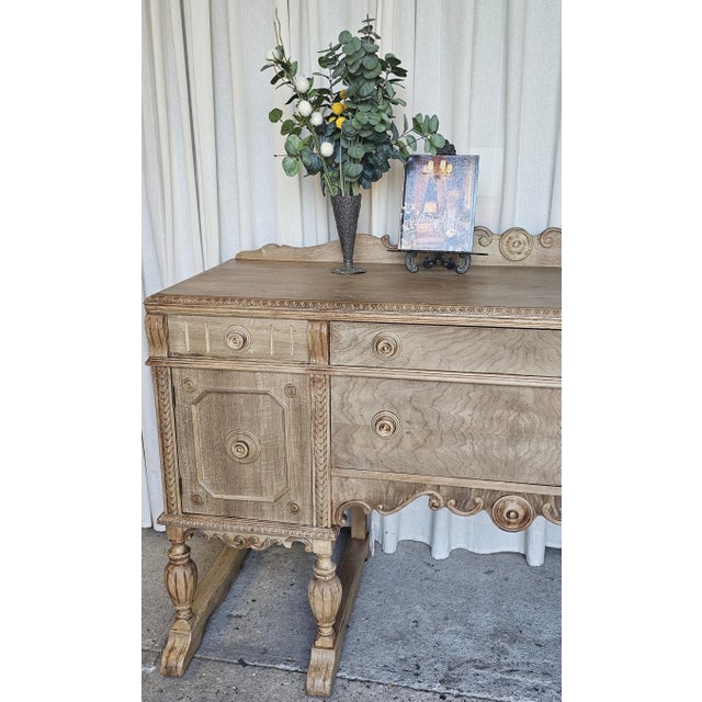 Almond 1930s Farm House, Jacobean Sideboard Buffet, Walnut Wood For Sale - Image 8 of 15