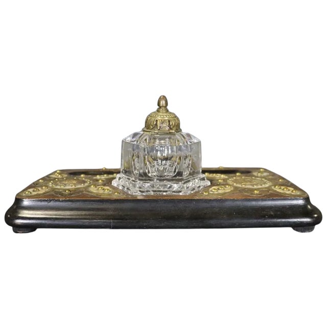 Antique Napoleon III Brass Mounted & Cut Glass Inkwell.
