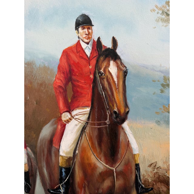 Green Fox Hunting Scene Oil Painting on Canvas Horses Hounds Equestrian Sporting Art For Sale - Image 8 of 14