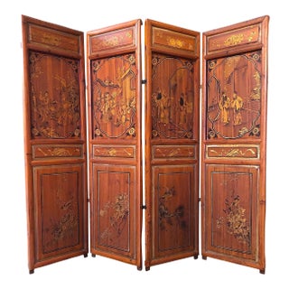 Antique Chinese Wedding Screen - Hand-Painted - Four Panels For Sale
