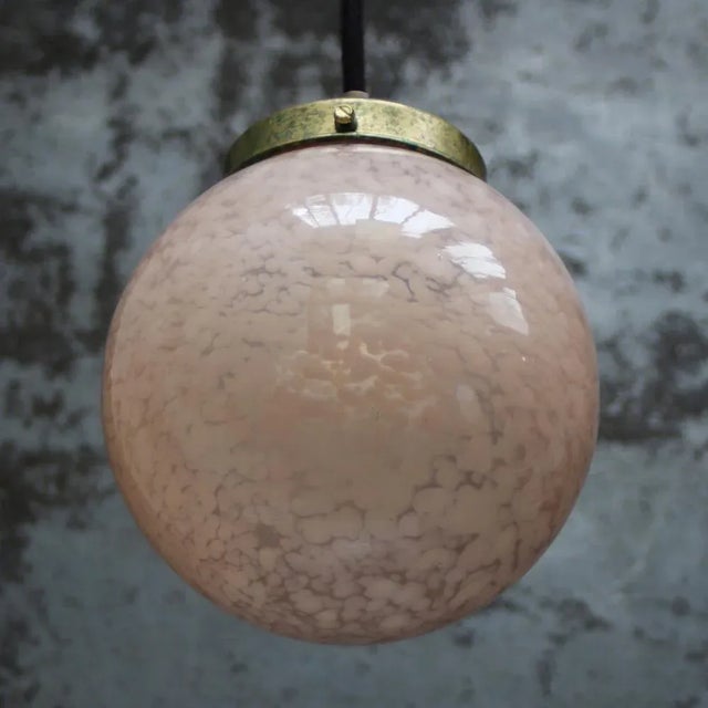 1950s French Pink Glass Pendant Lamp For Sale - Image 5 of 7
