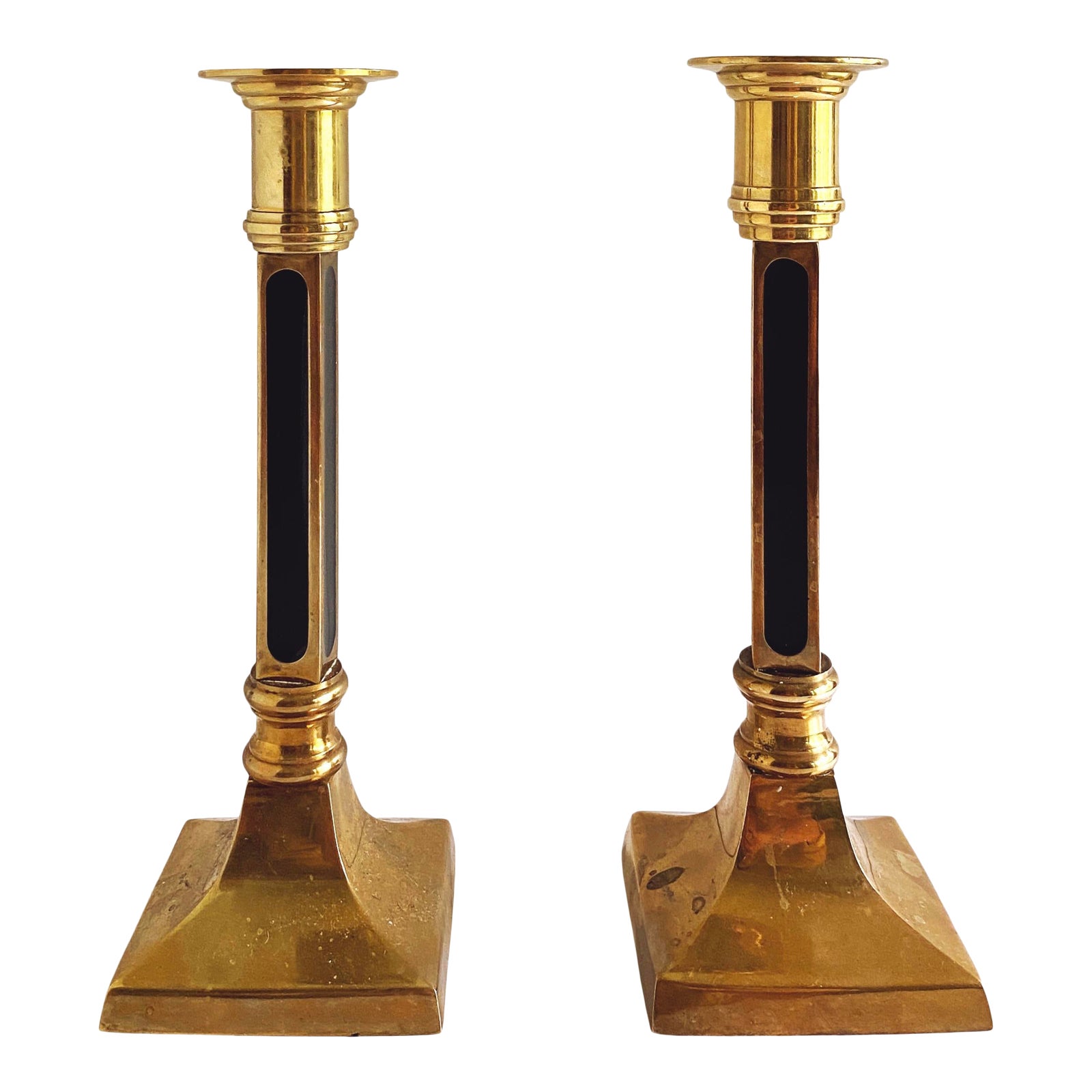 Vintage Brass & Black Candlesticks a Pair Chairish
