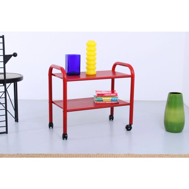 Mid-Century Modern Postmodern Red Metal Trolley by Habitat, 1980s For Sale - Image 3 of 13