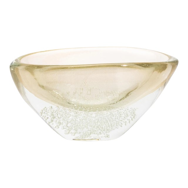Hand-Blown Modern Murano Bowl With 24-Karat Gold Flecks and Bubbles For Sale