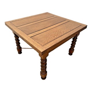 Antique Expanding Pub Kitchen Dining Table Large Barley Twist Legs Quarter Sawn For Sale