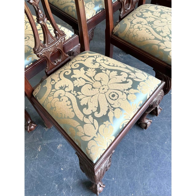Brown Vintage Ball and Claw Chippendale Dining Chairs in Fortuny Jaquard - Set of 8 For Sale - Image 8 of 12