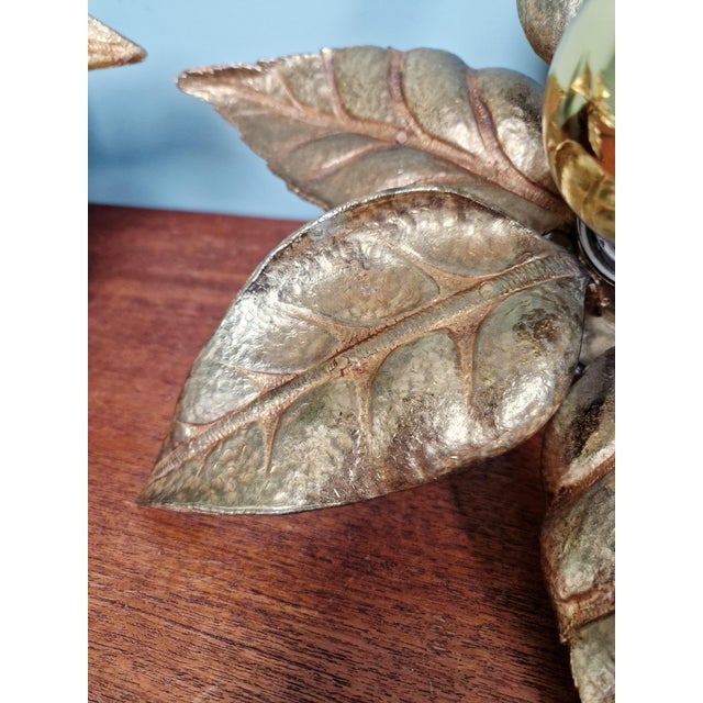 Gold Floral Brass Wall Sconces by Willy Daro for Massive, 1970, Set of 2 For Sale - Image 8 of 14