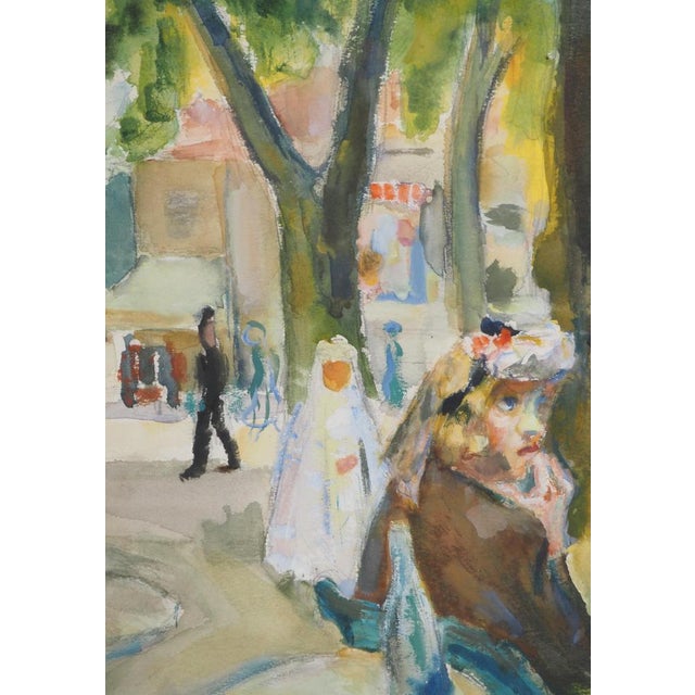 Kurt Groeger, Marseille, Woman at a Café Terrace Communing, Original Signed Watercolor For Sale - Image 3 of 11