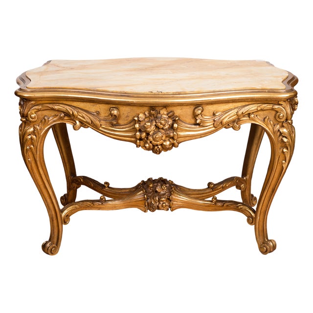French Napoleon III Golden and Carved Wooden Coffee Table For Sale