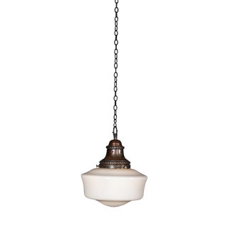 Vintage 20th Century English White Opaque Glass & Copper Pendant Light, 1930s For Sale