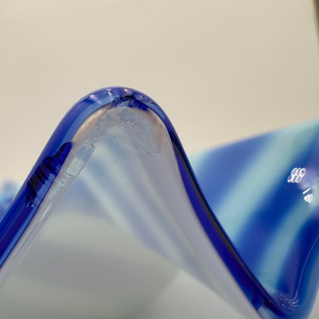 Vintage Blue and White Murano Glass Bowl Ribbon Edge 14" For Sale - Image 9 of 9