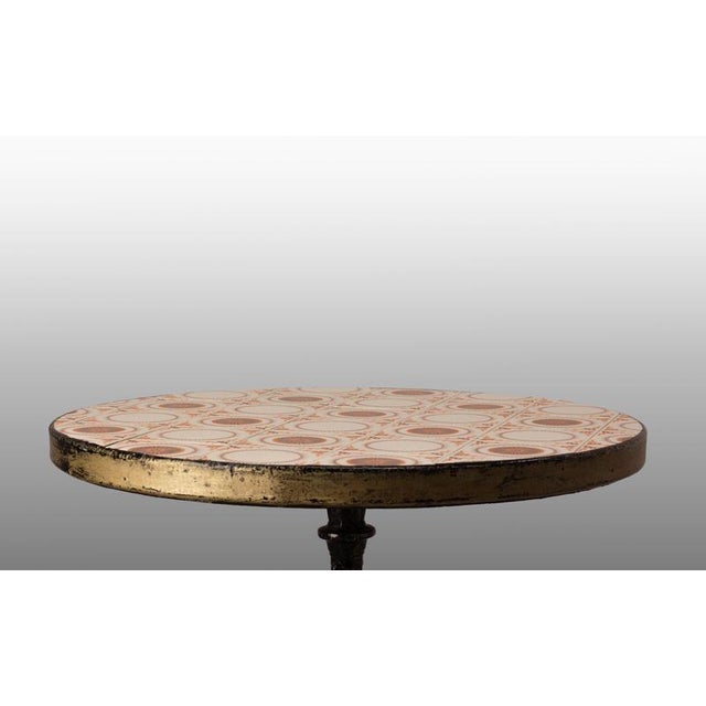 French Wrought Iron Bistro Guinguette Table with Faience Top, 1900s For Sale - Image 4 of 11