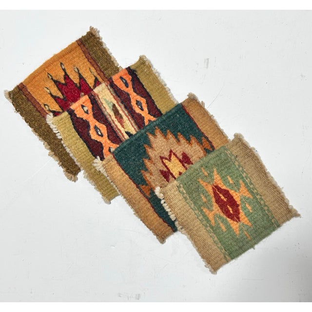 Vintage Southwestern Wool Textile Coasters, Set of 4, Handwoven Kilim Style For Sale - Image 4 of 7