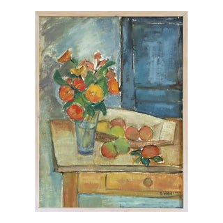 Mid-Century Modern 'Interior With Fruit' Swedish Expressive Still Life Interior Scene Oil Painting, Framed For Sale