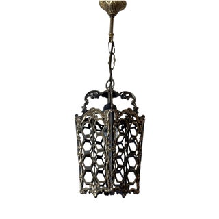 European Hollywood Regency Patinated Brass Openwork Lantern Pendant Light, 1970s For Sale