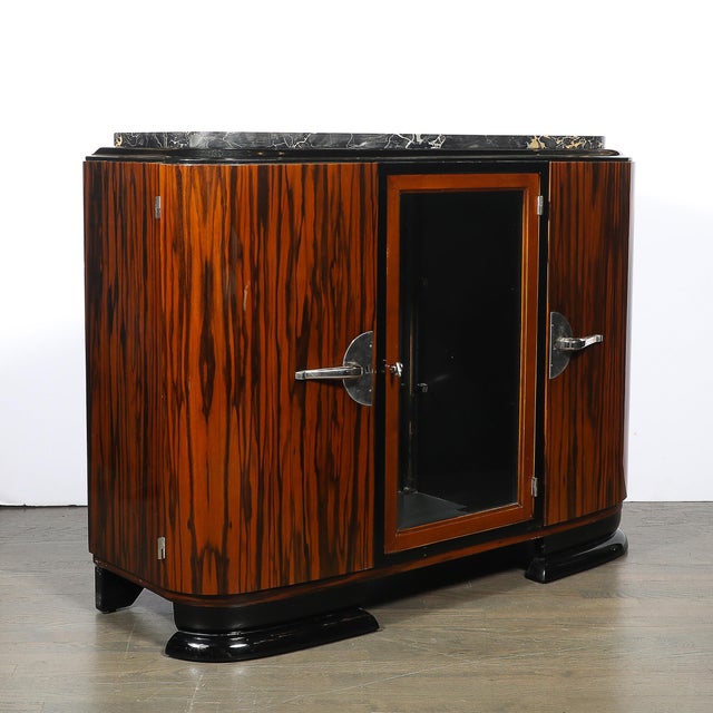 Art Deco Rosewood, Walnut & Black-Lacquer Bar Cabinet W/ Porto Marble Top For Sale - Image 13 of 16