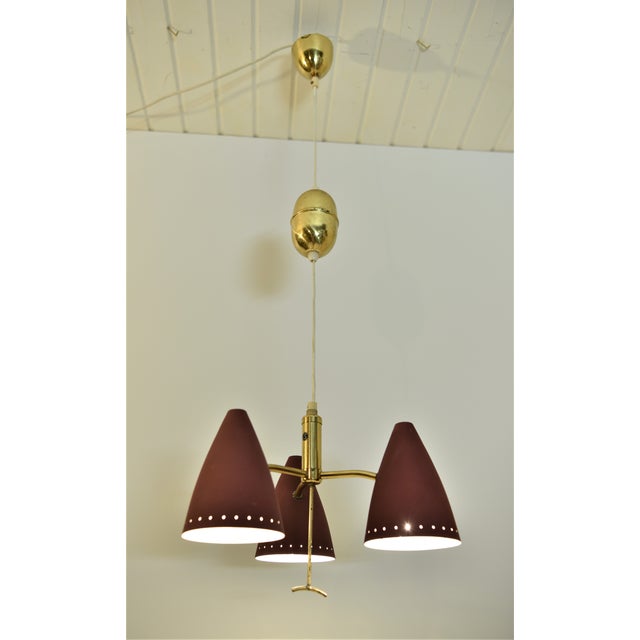 Swedish Modern Triple Pendant Lamp with Elevator Function, 1950s For Sale - Image 11 of 11