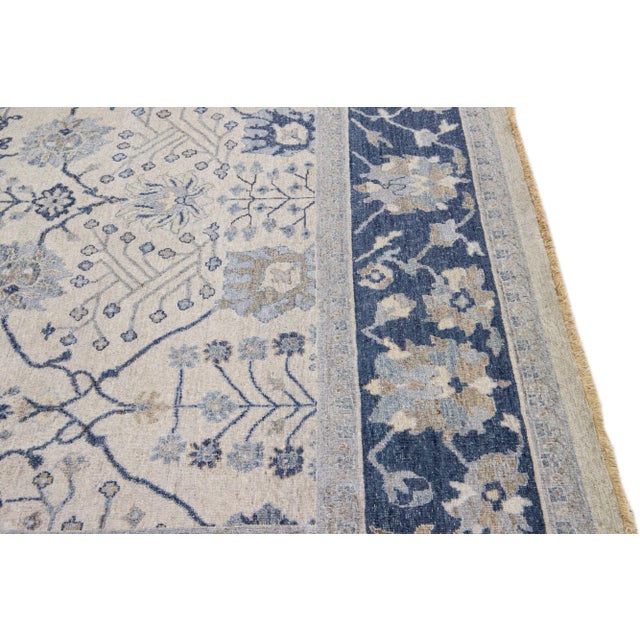 Beige Apadana's Artisan Collection Handmade Floral Pattern Wool Rug For Sale - Image 4 of 10