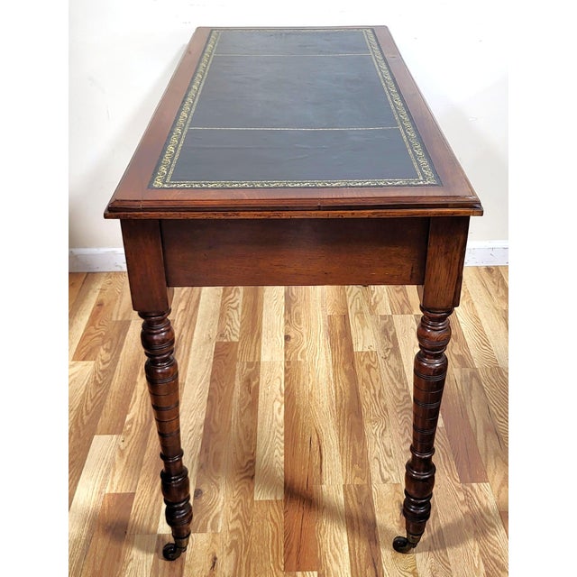 Late 19th Century 19th C English Victorian Carved & Gilt Tooled Leather Top Library Table Desk For Sale - Image 5 of 17