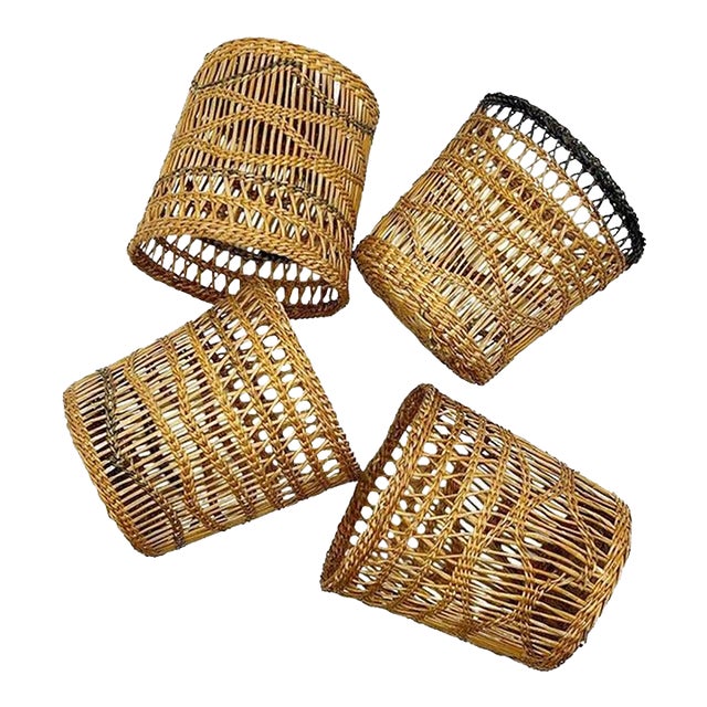 Antique Woven Brown Wicker Cup Holders 1920s For Sale