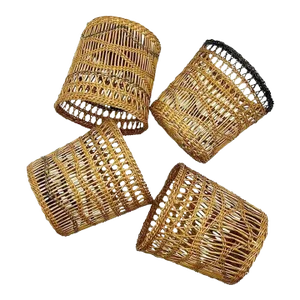 Antique Woven Brown Wicker Cup Holders 1920s