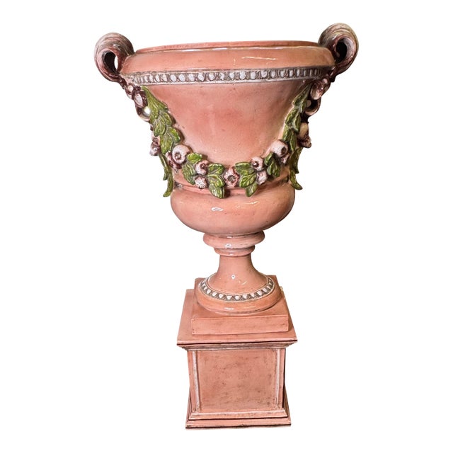 Monumental Medici Italian Ceramic Garden Urns With Bases by Ceccarelli For Sale