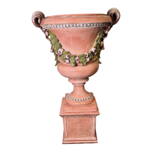 Monumental Medici Italian Ceramic Garden Urns With Bases by Ceccarelli