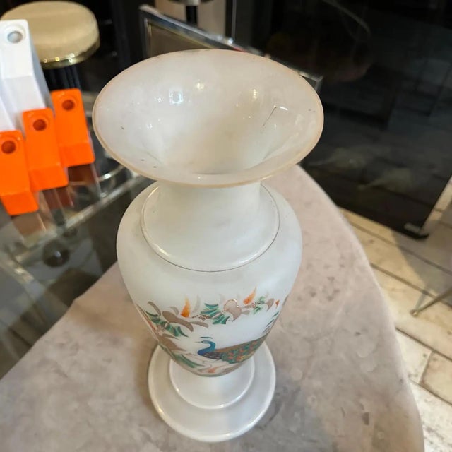 Early 1900s Art Nouveau Hand-Painted Opaline Glass Italian Vase For Sale - Image 6 of 12