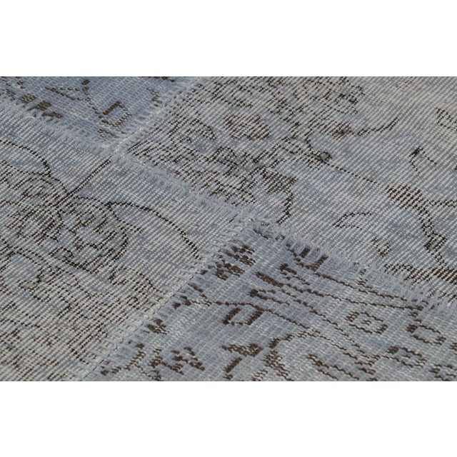Rug & Kilim Vintage Patchwork Rug in Blue and Gray With Floral Patterns - Rug & Kilim For Sale - Image 4 of 8