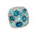 A striking fashion ring featuring a stunning array of oval and round blue topaz stones. The design showcases a vibrant mix...