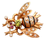 Bee Shaped Gold Brooch with Diamonds