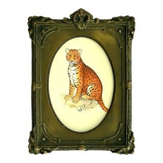 Original Hand-Painted Cheetah Painting in an Antique Victorian Frame For Sale