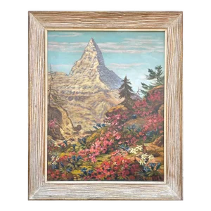 Late 1800s European Alpine Landscape Oil Painting, Signed