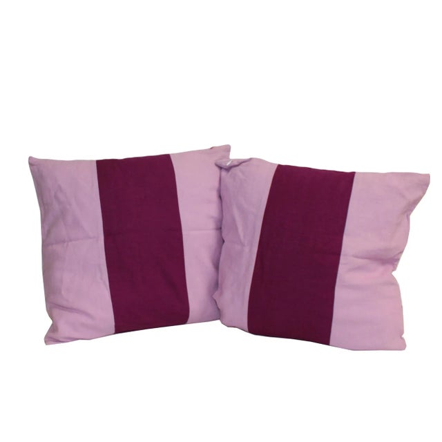 Purple Color Square Fabric Couch Sofa Cushions - a Pair For Sale - Image 4 of 5