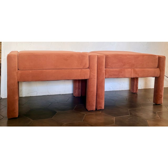2020s Pair of Burnt Umber Velvet Milo Baughman Style Parsons Ottomans, by West Elm For Sale - Image 5 of 12